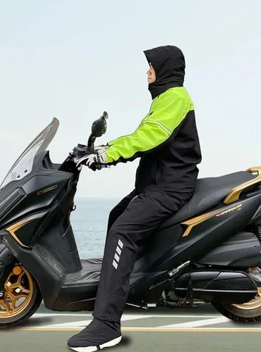 Vista 7 de Traje de lluvia impermeable para hombres, chaquetas de lluvia ligeras y pantalones reflectantes portátiles para motocicleta, ciclismo