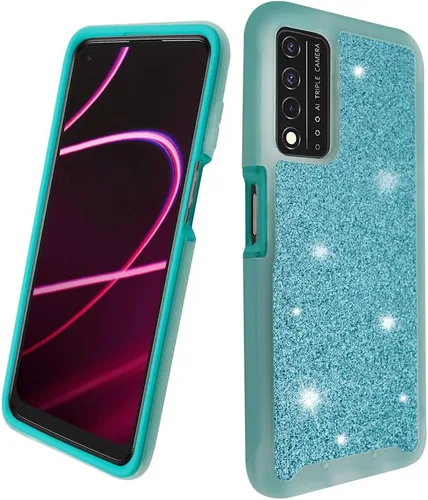 Vista 2 de Funda compatible con T-Mobile Revvl V Plus 5G con purpurina de cuerpo completo con protector de pantalla integrado de doble capa a prueba de golpes