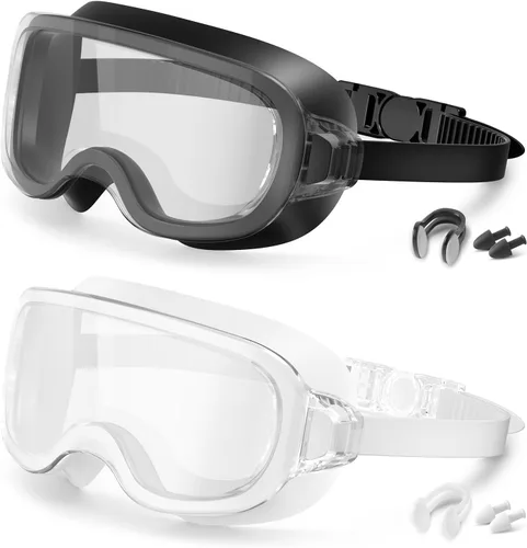 Vista 14 de Aegend Gafas de natación para adultos, paquete de 2 unidades, sin marco, 180°, visión amplia, antiniebla, UV, a la moda, para hombres y mujeres