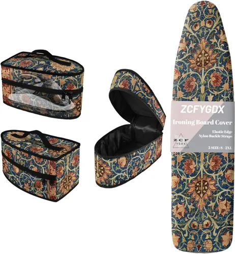 Vista 12 de Juego de funda para tabla de planchar 2 en 1 con correas de nailon y funda de hierro, funda protectora resistente a las manchas de 15 x 48 pulgadas
