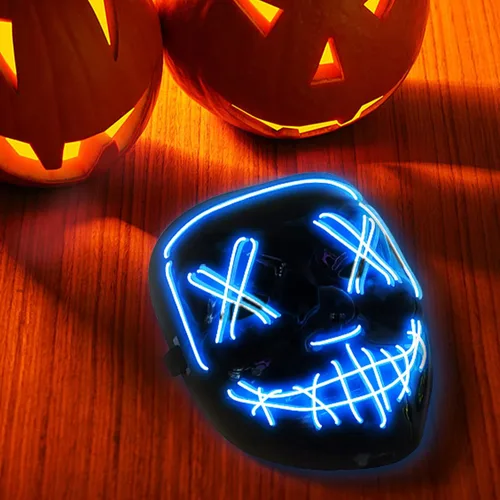 Vista 7 de Party Spot Light Up Halloween Mask For Kids Purge Mask With Gloves Scary Scream Anonymous Mask Hacker Mask With 3 Modes