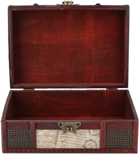 Vista 5 de TOPINCN Caja de almacenamiento de madera vintage, organizador de joyas de tamaño pequeño, caja de almacenamiento retro, caja de almacenamiento