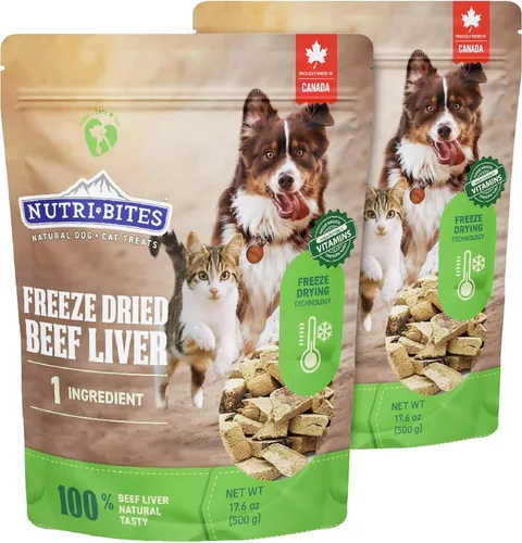 Vista 8 de Nutri Bites Golosinas de hígado de res liofilizado para perros y gatos Golosinas saludables para entrenamiento de mascotas o complemento de comida