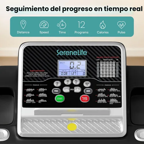 Vista 3 de SereneLife Treadmill with Incline & Handle Bars Compact Portable Walking Pad & Treadmill for Home/Apartment Wide Running Belt Includes Workout