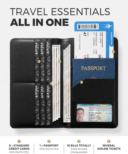 Vista 2 de VULKIT Billetera para pasaporte, con bloqueo RFID, cartera de viaje para hombres y mujeres