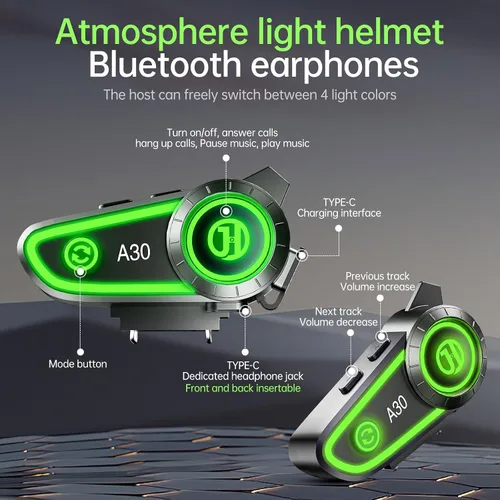 Vista 6 de Auriculares Bluetooth para Motocicleta con Cancelación de Ruido, Casco Bluetooth con Bluetooth 5.3 Integrado y Adecuado para la Mayoría de Cascos