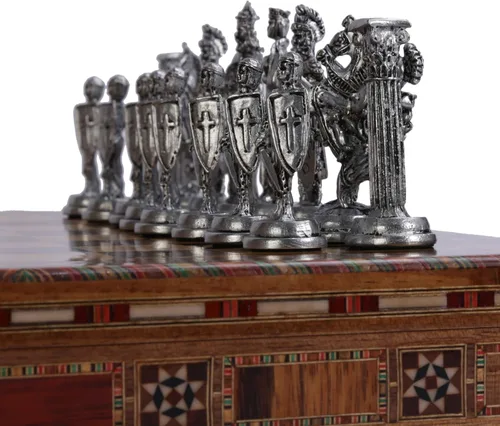 Vista 4 de (Solo 32 piezas) Medieval Ejército Británico Antiguo Cobre Metal Piezas de ajedrez hechas a mano (sin tablero)