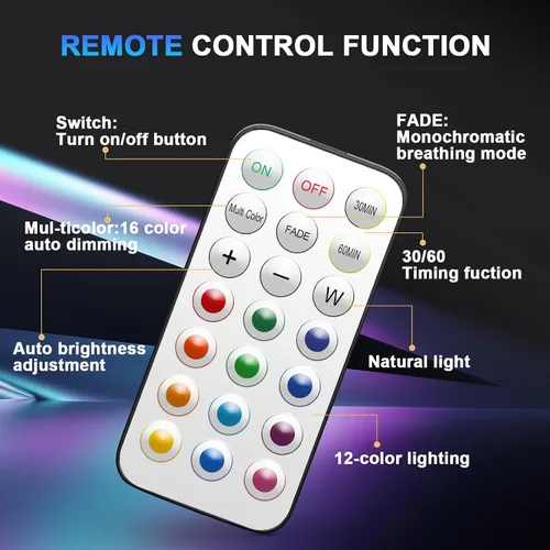Vista 4 de Luces de disco con control remoto, 13 colores intercambiables, luces LED de disco con pilas, regulables, para debajo del gabinete, con 1 control