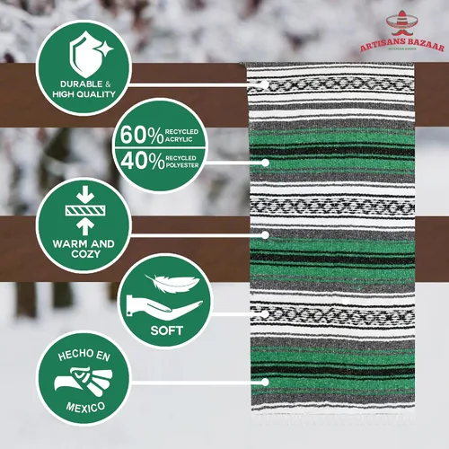 Vista 5 de Poncho mexicano Baja 100% cálido y cómodo abrigo de invierno Sarapes Mexicanos