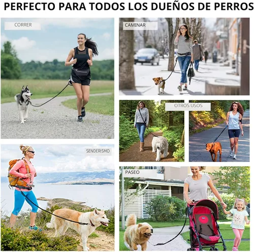 Vista 7 de Correa de perro manos libres, correa de cintura para correr con cremallera, bolsa para caminar para perros medianos grandes, mango doble