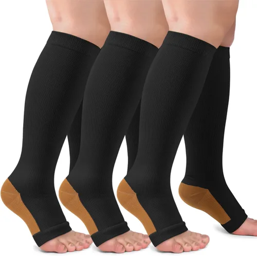 Vista 11 de CTHH Calcetines de compresión sin dedos para mujeres y hombres con puntera Beige