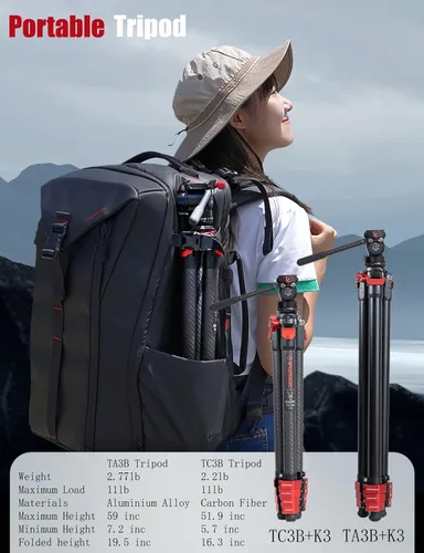 Vista 5 de IFOOTAGE Gazelle TA3B+Komodo K3 trípode de aluminio para cámara con cabezal fluido, trípode de viaje portátil, para fotografía profesional, creación