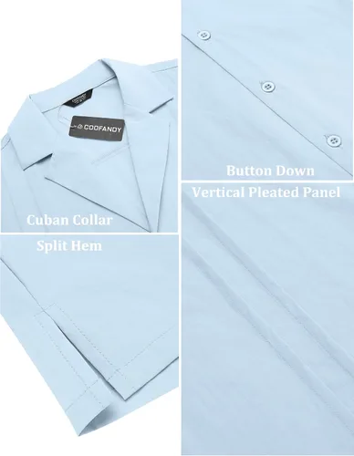 Vista 6 de COOFANDYMen'sCubanGuayaberaShirtsShortSleeveButtonDownShirtsSummerBeachShirts