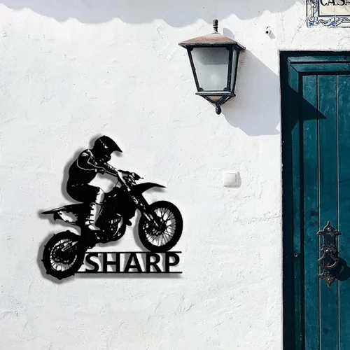 Vista 6 de Letrero de metal personalizado para motocicleta, arte de pared de metal para motocicleta, letreros de nombre de motociclista personalizados