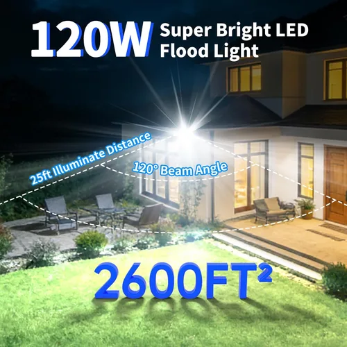 Vista 2 de Luces de inundación de 120 W para exteriores, luz de seguridad LED más brillante de 14400 lm con enchufe, impermeable IP66, reflector de luz diurna