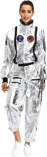 Vista 3 de Shendifok Disfraz de astronauta para mujer, disfraz espacial de astronauta, disfraz de Halloween para hombre