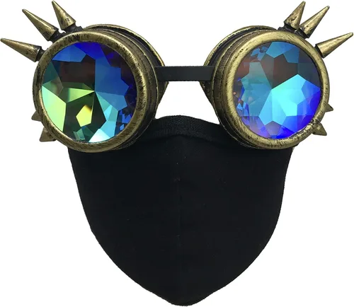 Vista 9 de Cyber Goth Punk Steampunk face mask-Reusable Black Cotton-Rave Goggles-Glasses Estilo #1