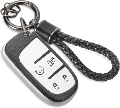 Vista 13 de para llavero de Cadillac con funda de TPU con superficie granulada y cuerda trenzada metálica, funda de llavero mejorada para 2020 en adelante CT4