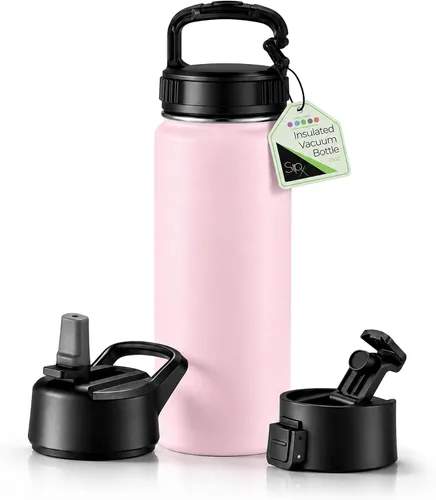 Vista 30 de SIPX™ Botella de Agua Aislada de 18 oz con 3 Tapas – Acero Inoxidable a Prueba de Fugas, Triple Aislamiento – Frío 24 Horas/Caliente 12 Horas – Negro