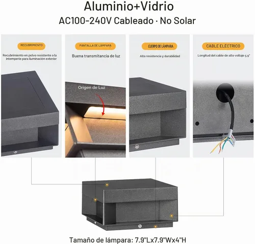 Vista 2 de MVBT Luces de poste al aire libre con cableado fijo, luces de columna de 7.9" AC100-240V, luz de pila moderna impermeable, luz de tapa de poste