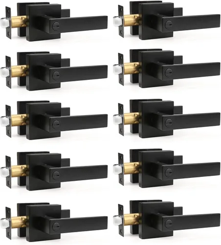 Vista 31 de Gobrico 1 paquete de manijas cuadradas de privacidad para puerta en acabado negro mate, manijas interiores sin llave, reversibles para puertas