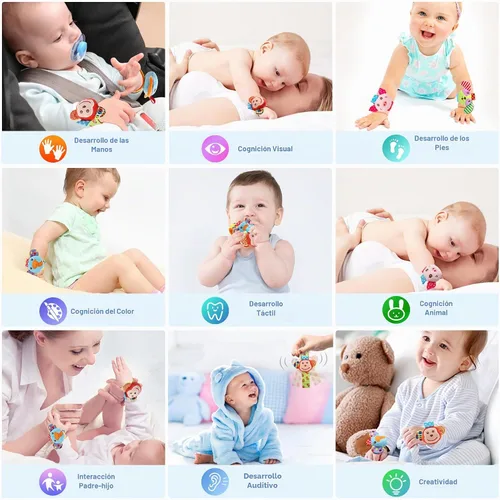 Vista 5 de BLOOBLOOMAX Sonajeros de calcetín para bebés 0-24 meses, juguetes educativos de animales para pies de bebé