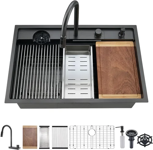 Vista 17 de Fregadero de barra de 15 pulgadas para estación de trabajo, fregadero de cocina pequeño de 15 x 15 pulgadas, montaje superior, calibre 16