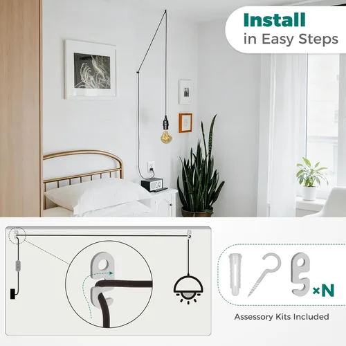 Vista 7 de DiCUNO Cable de extensión de linterna colgante E26, lámpara de control de interruptor de cable en línea para enchufar y apagar, 6.6 pies, negro