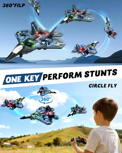 Vista 3 de JoyRapt Drones para niños Avión RC de espuma, avión de control remoto Toys and Gifts for 6 8 10 Years Old Boys, Jet Helicopter Drones with LED