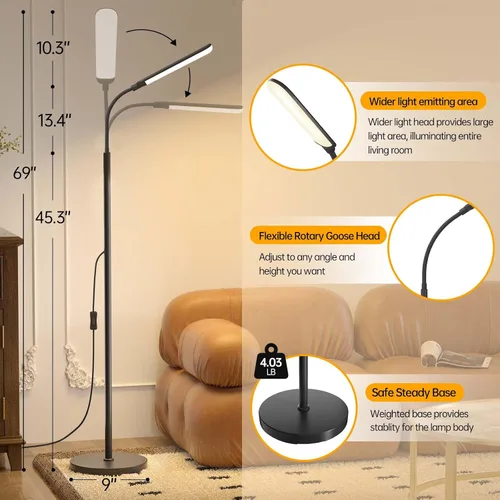 Vista 6 de Aisutha Lámpara de pie LED, lámpara de pie súper brillante de 18 W para sala de estar, lámpara de pie ajustable de colores continuos y brillo, luz