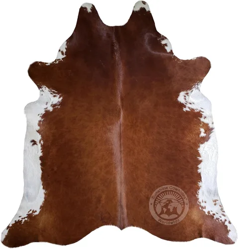 Vista 9 de Sunshine Cowhides Alfombra de piel de vaca 100% auténtica, color marrón y blanco, alfombra de estilo moderno de piel de animal y alfombra para sala