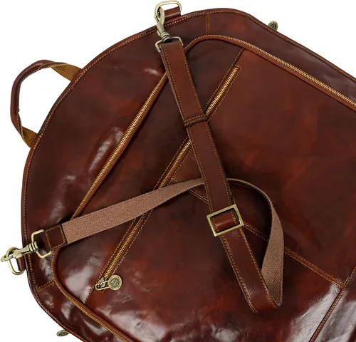Vista 4 de Time Resistance Bolsa de ropa de cuero Traje Duffel Slim Maleta de mano Vestido Bolsa de protección Marrón