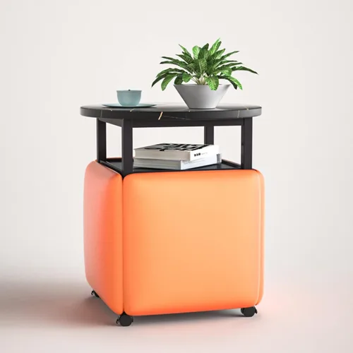 Vista 8 de Asiento de cubo 5 en 1 con ruedas giratorias y mesa de café, sillas apilables para sofá, taburete, taburete otomano anidable, para sala de estar