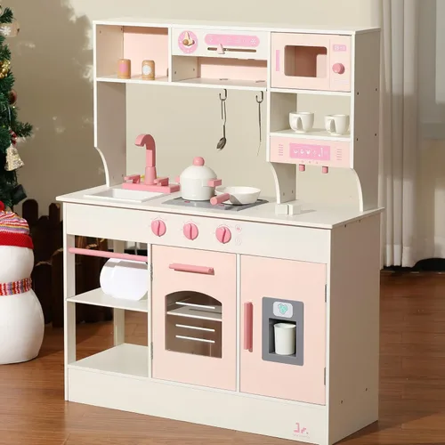 Vista 9 de SainSmart Jr. Cocina de Juguete para Niños, Juego de Cocina de Madera con Luces y Sonidos, Fabricadora de Hielo, Horno y Fregadero, Cocina