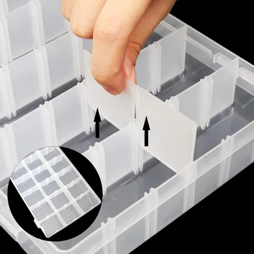 Vista 4 de Paquete de 5 cajas organizadoras de joyas de plástico con 18 correas grandes, estuche organizador de almacenamiento transparente con divisores