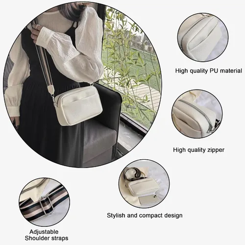 Vista 4 de Bolsos cruzados para mujer, elegante bolso de hombro con correa de guitarra ancha, bolso cruzado casual para cámara, bolso cruzado de cuero