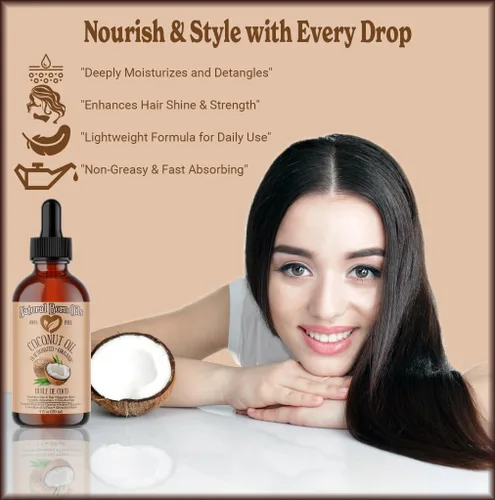 Vista 7 de Aceite de coco fraccionado, 8oz, orgánico, prensado en frío, no grasoso, humectante de la piel, potenciador del brillo del cabello, Natural Born