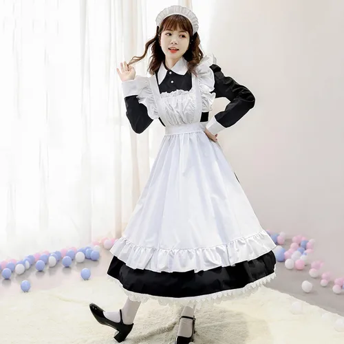 Vista 2 de uojfnhb Vestidos de Halloween para mujer, lindos vestidos de Lolita de manga larga, trajes de sirvienta de talla grande, trajes de cosplay