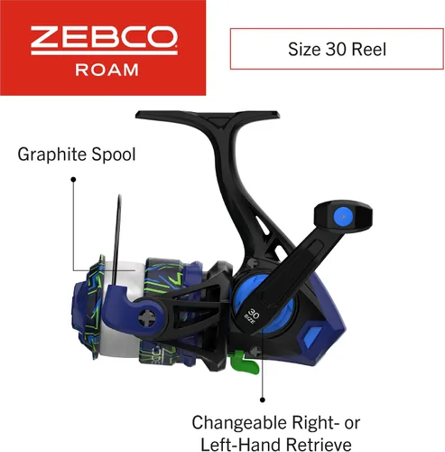 Vista 3 de Zebco Roam - Combo de carrete giratorio y caña de pescar, varilla de fibra de vidrio, mango cómodo dividido, perilla de mango suave al tacto
