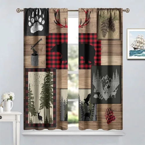 Vista 4 de Cortinas rústicas retro, cabaña de caballo salvaje, cortinas opacas para dormitorio, sala de estar, cabaña de vaquero occidental, juego de 2