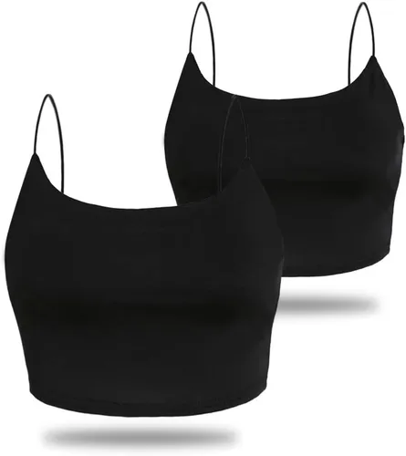 Vista 37 de Amilia - Camiseta básica de tirantes delgados para mujer (doble capa)