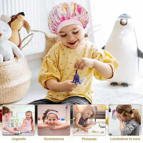 Vista 6 de 4 PIEZAS Gorros de Satén para Niños, Gorro de Dormir Infantil, Gorro de Seda Suave con Banda Elástica Ancha, Gorros Transpirables para Bebé, Gorros
