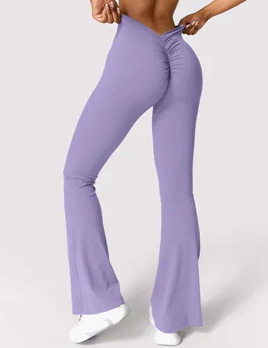 Vista 5 de YEOREO Leggings acampanados para levantamiento de glúteos, pierna ancha, cintura alta, 31.5 pulgadas, pantalones de yoga para entrenamiento