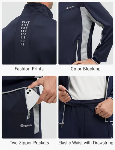 Vista 5 de Rdruko Conjunto Deportivo de 2 Piezas para Hombre, Traje Deportivo con Cremallera Completa, Sudaderas Deportivas para Gimnasio, Ropa Deportiva