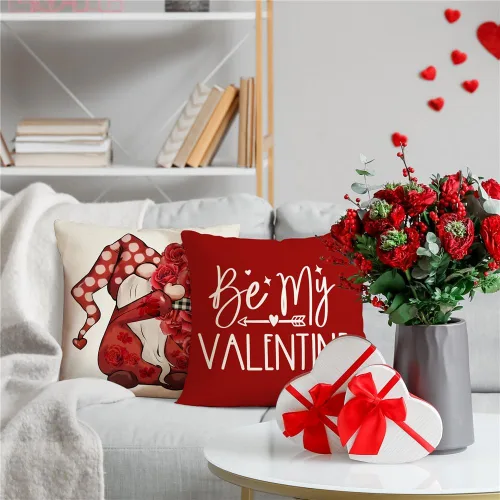 Vista 3 de Juego de 4 fundas de almohada para el día de San Valentín de 16 x 16 pulgadas, diseño de gnomos de corazón, decoración del día de San Valentín