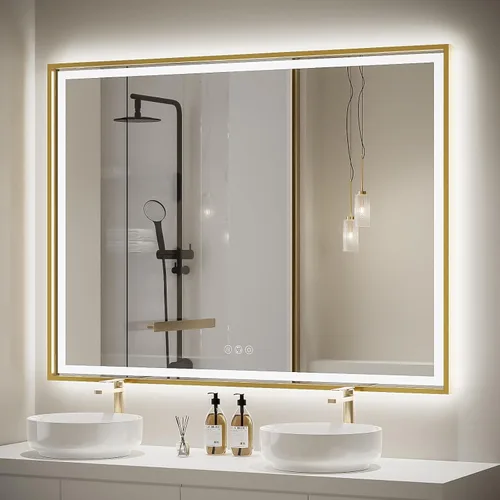 Vista 9 de Espejo de baño LED redondo de 30 pulgadas, retroiluminación de luz diurna de 6000 K, antivaho y regulable, espejo impermeable sin marco con control