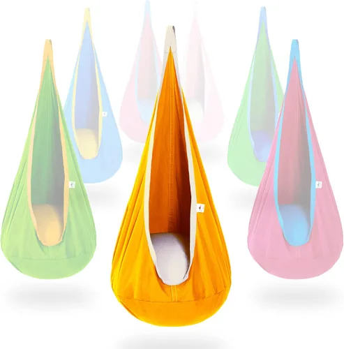Vista 10 de Hamaca tipo cápsula OUTREE 100% de algodón para niños. Para uso interior y exterior, Azul