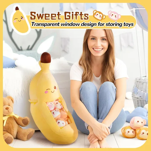 Vista 5 de Lewtemi Linda almohada de plátano Kawaii de peluche extraíble emocional de felpa con apoyo de gato dinosaurio regalo para la habitación del hogar