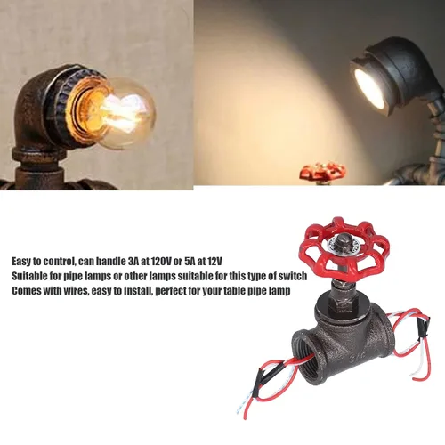 Vista 8 de Interruptor de luz retro Steampunk de 3/4 pulgadas para lámpara de tubo de agua, lámpara de mesa vintage