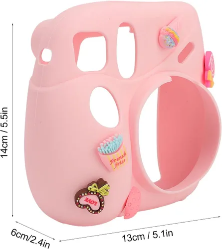 Vista 6 de Funda para cámara instantánea, funda ligera con correa para el hombro, funda protectora de silicona suave adecuada para Instax Mini 7 Plus (postre)